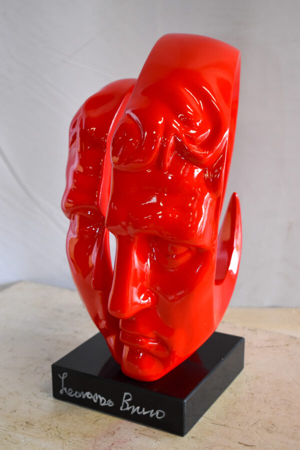 Creative Red MultiFace Statue on Base Signed by Leonardo Bruno 14" x 12" x 19"H - Image 4