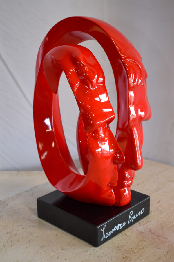 Creative Red MultiFace Statue on Base Signed by Leonardo Bruno 14" x 12" x 19"H - Image 11