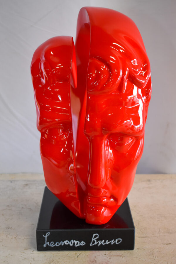 Creative Red MultiFace Statue on Base Signed by Leonardo Bruno 14" x 12" x 19"H - Image 13