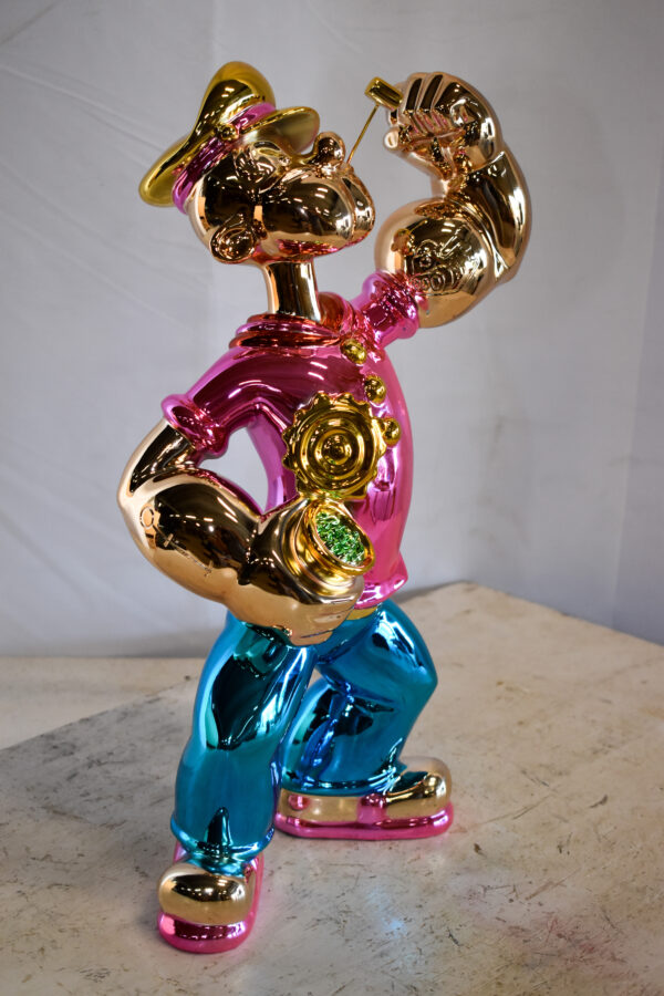 Colorful Chrome Popeye Cartoon in Pink Shirt Statue 12" x 8" x 18"H - Image 5