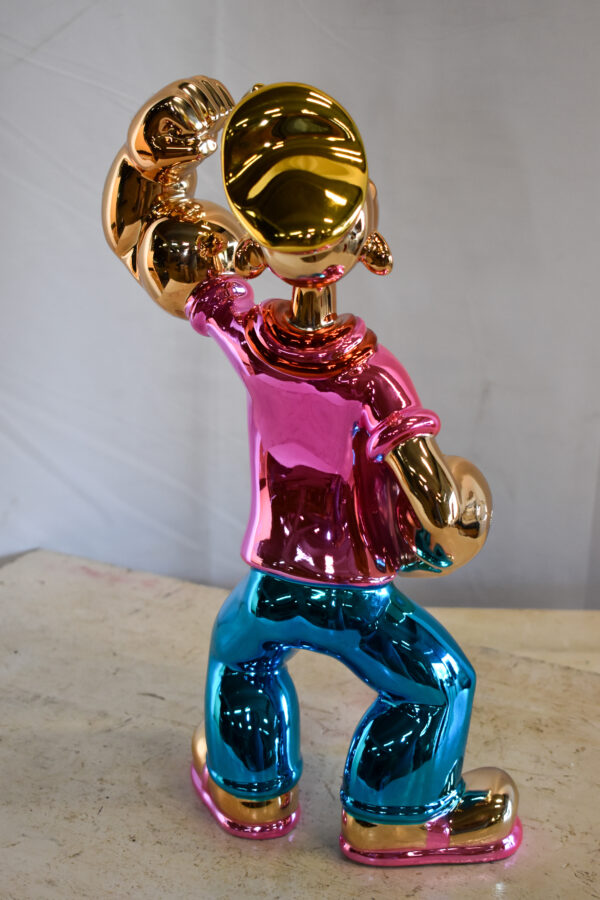 Colorful Chrome Popeye Cartoon in Pink Shirt Statue 12" x 8" x 18"H - Image 8