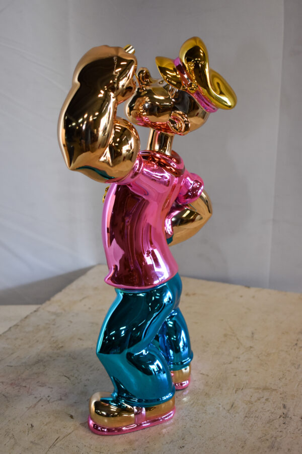 Colorful Chrome Popeye Cartoon in Pink Shirt Statue 12" x 8" x 18"H - Image 10