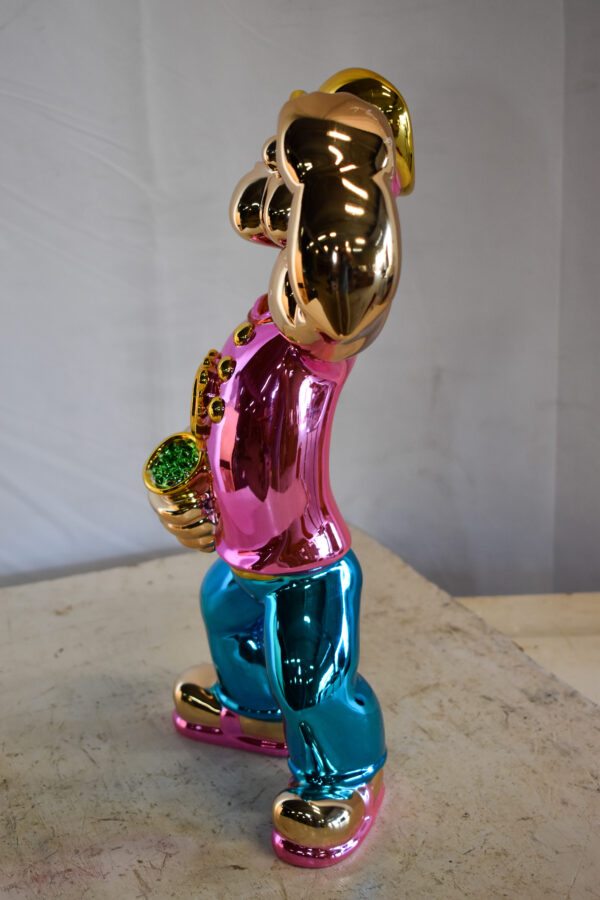 Colorful Chrome Popeye Cartoon in Pink Shirt Statue 12" x 8" x 18"H - Image 11