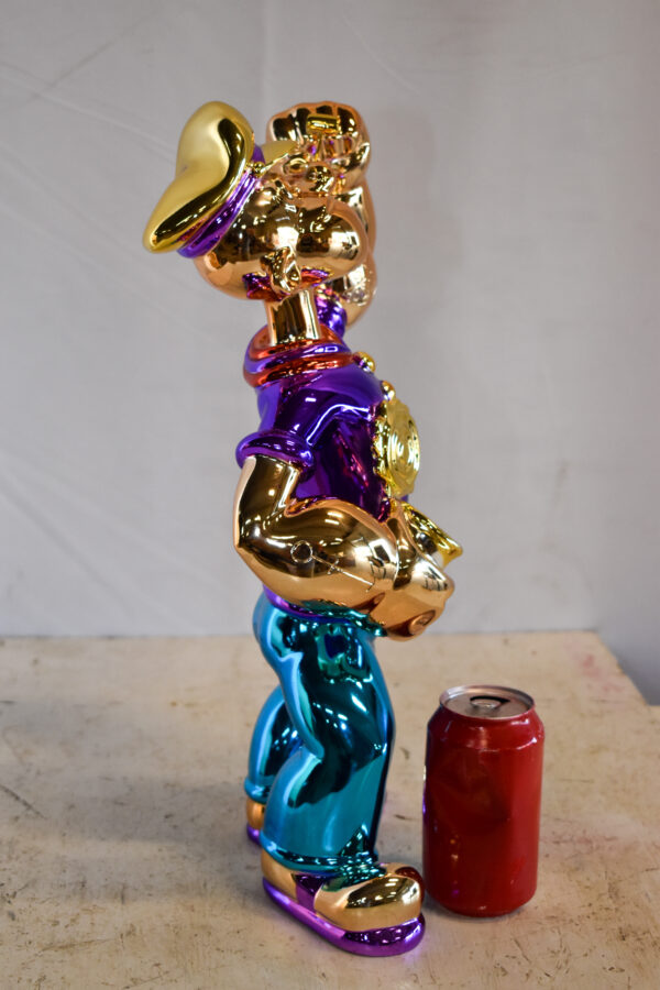 Colorful Chrome Popeye Cartoon in Purple Shirt  Resin Statue 12" x 8" x 18"H - Image 6