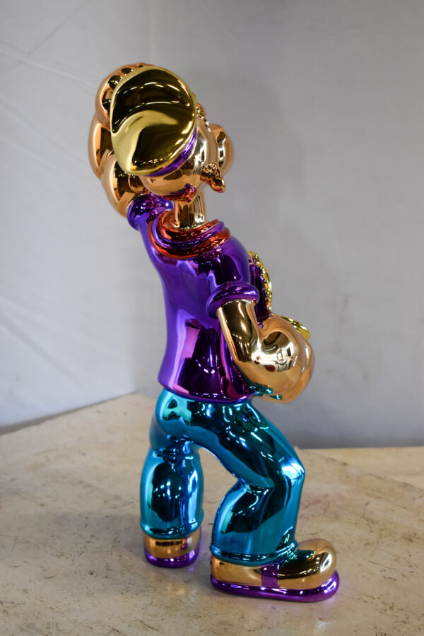 Colorful Chrome Popeye Cartoon in Purple Shirt  Resin Statue 12" x 8" x 18"H - Image 7