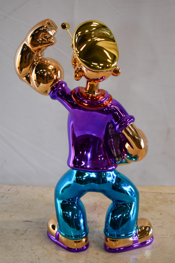 Colorful Chrome Popeye Cartoon in Purple Shirt  Resin Statue 12" x 8" x 18"H - Image 8