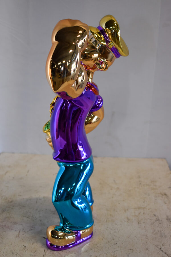 Colorful Chrome Popeye Cartoon in Purple Shirt  Resin Statue 12" x 8" x 18"H - Image 10