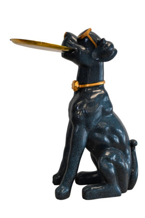 Happy Host Dog Resin Statue with A Tray, Blue Finish 25" x 12" x 31"H