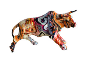 Charging Bull, Modern Pop Art Style Resin Statue 12" x 4" x 8"H