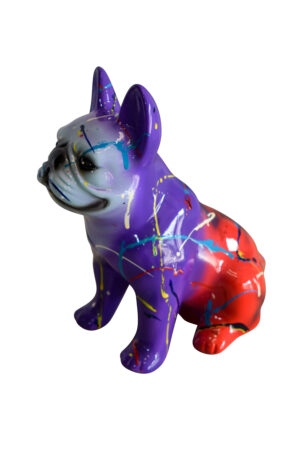 Multicolored French Bulldog Purple and Red Shades, Resin Statue 8" x 5" x 10"H