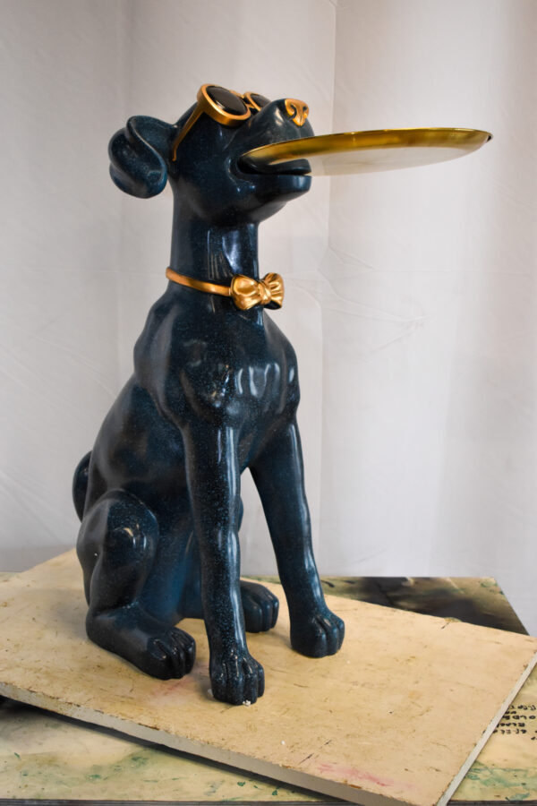 Happy Host Dog Resin Statue with A Tray, Blue Finish 25" x 12" x 31"H - Image 3