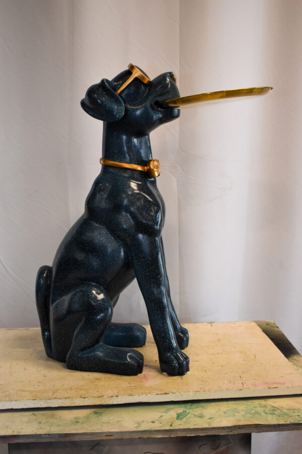 Happy Host Dog Resin Statue with A Tray, Blue Finish 25" x 12" x 31"H - Image 4