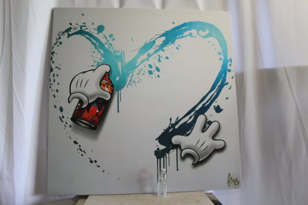 Framed Giant Mickey Mouse Pop Art Heart Painting on Canvas Ready to Hang 57 x 57 - Image 3