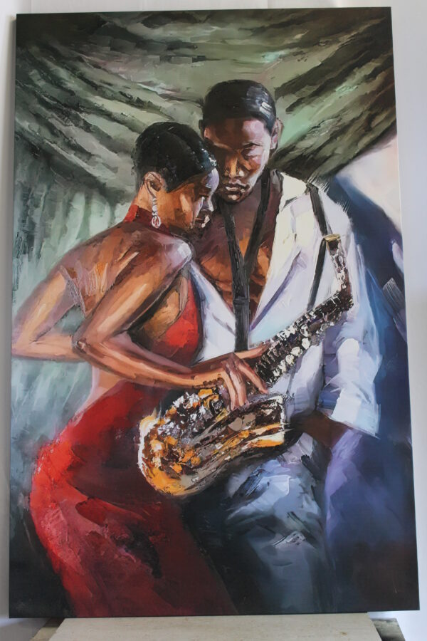 Giant Intimate Jazz Lovers Embracing Stretched Canvas Painting 70 x 45 - Image 9