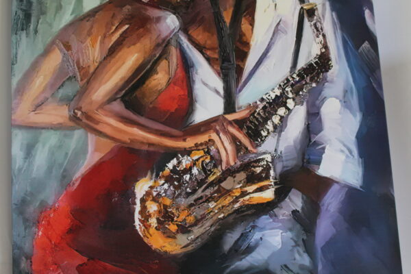 Giant Intimate Jazz Lovers Embracing Stretched Canvas Painting 70 x 45 - Image 4