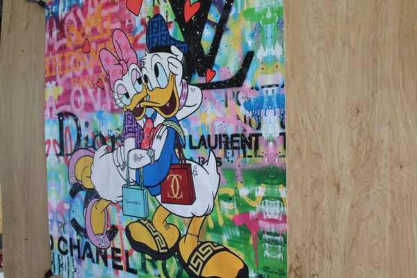 Donald and Daisy Duck Luxury Brand Backdrop Unframed Canvas Painting 54 x 54 - Image 3