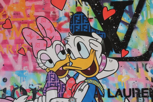 Donald and Daisy Duck Luxury Brand Backdrop Unframed Canvas Painting 54 x 54 - Image 4
