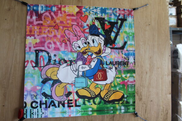 Donald and Daisy Duck Luxury Brand Backdrop Unframed Canvas Painting 54 x 54 - Image 5