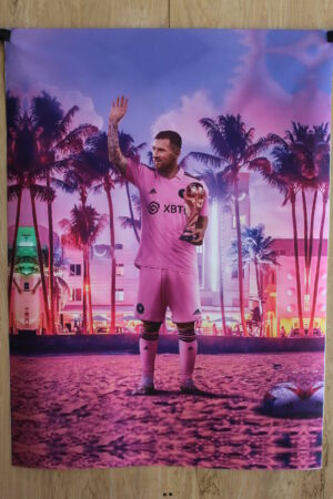 Lionel Messi On Beach Neon Unframed Rolled Canvas 32 x 44