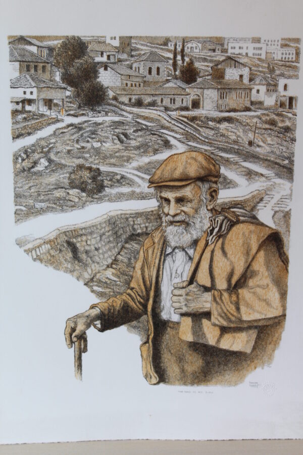 The Road To Mt. Zion Hand Colored Lithograph 14 x 18