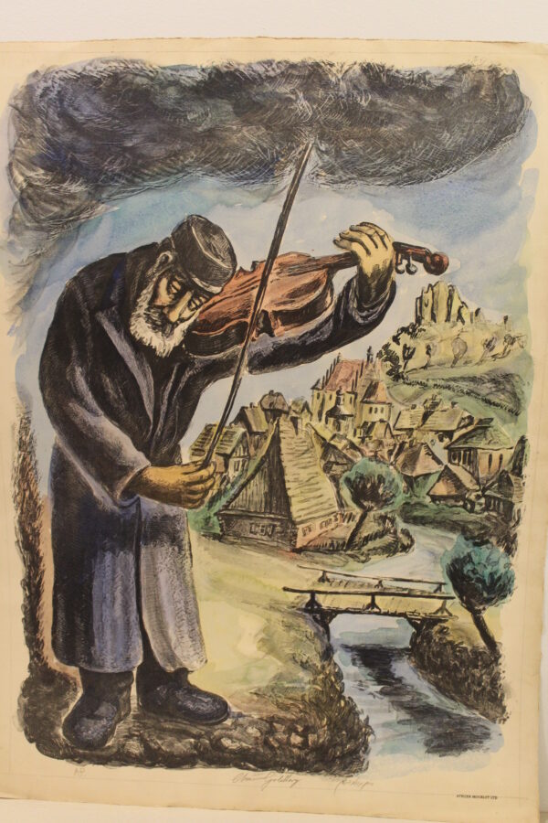 Violin Man by Chaim Goldberg Lithograph Colored 20 x 28