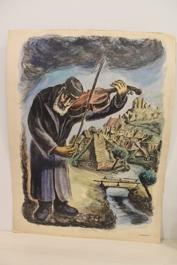 Violin Man by Chaim Goldberg Lithograph Colored 20 x 28 - Image 3