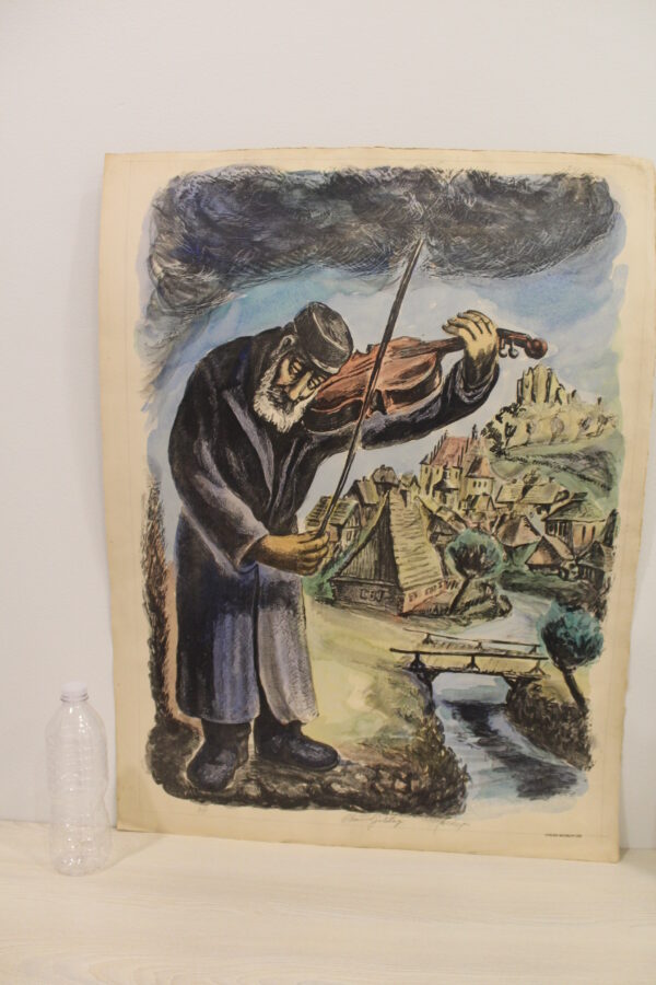 Violin Man by Chaim Goldberg Lithograph Colored 20 x 28 - Image 4