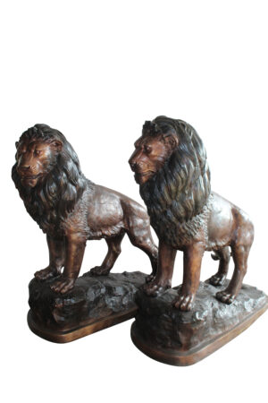Lifesized Pair of Lions Bronze Statues 58" x 30" x 62"H