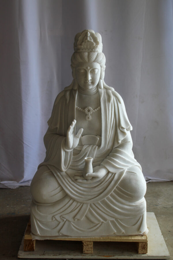 Giant Graceful Buddha in All White Marble Statue 20" x 25" x 44"H - Image 4