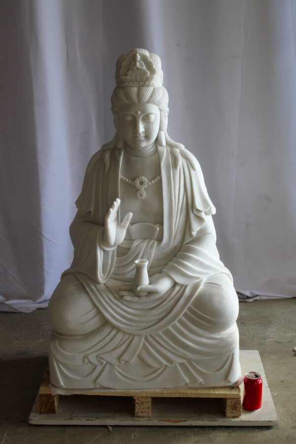 Giant Graceful Buddha in All White Marble Statue 20" x 25" x 44"H - Image 5