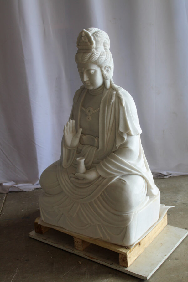 Giant Graceful Buddha in All White Marble Statue 20" x 25" x 44"H - Image 6