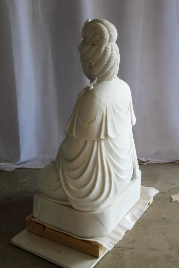 Giant Graceful Buddha in All White Marble Statue 20" x 25" x 44"H - Image 8