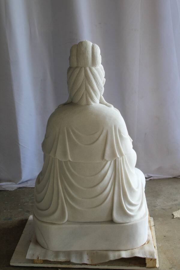 Giant Graceful Buddha in All White Marble Statue 20" x 25" x 44"H - Image 9