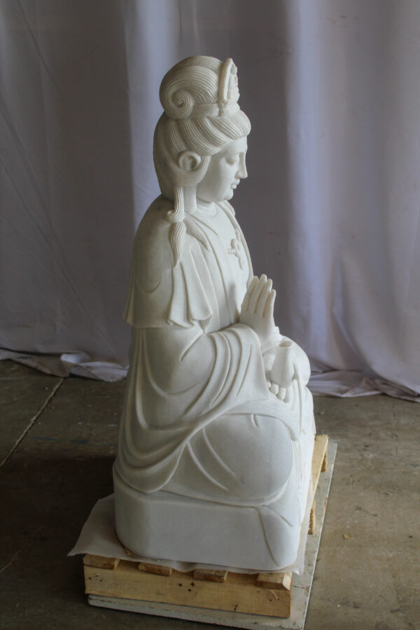 Giant Graceful Buddha in All White Marble Statue 20" x 25" x 44"H - Image 11