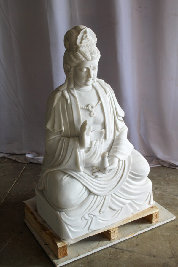Giant Graceful Buddha in All White Marble Statue 20" x 25" x 44"H - Image 12