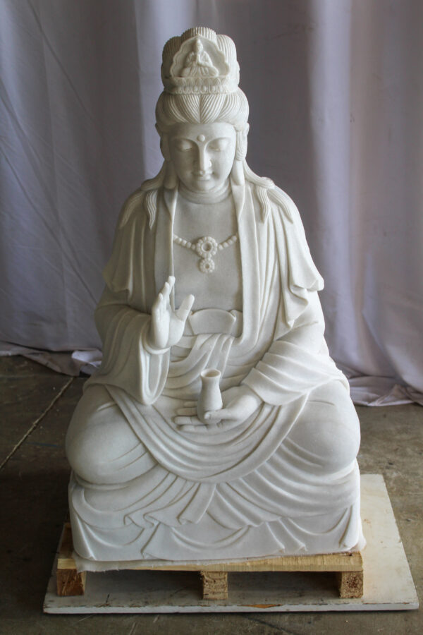 Giant Graceful Buddha in All White Marble Statue 20" x 25" x 44"H - Image 13