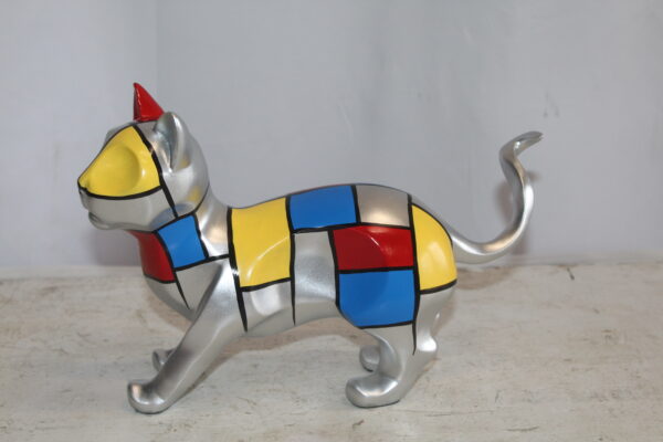 Geometric Themed Standing Cat colorful Resin Statue 12" x 4" x 9"H - Image 2