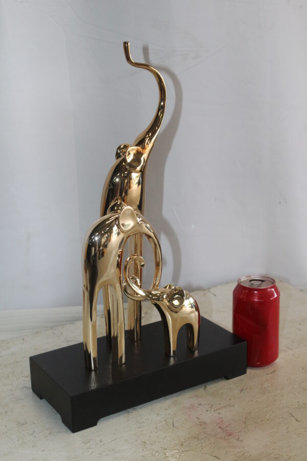 Gold Elephant Family Resin Statue on Black Base 11" x 5" x 8"H - Image 13