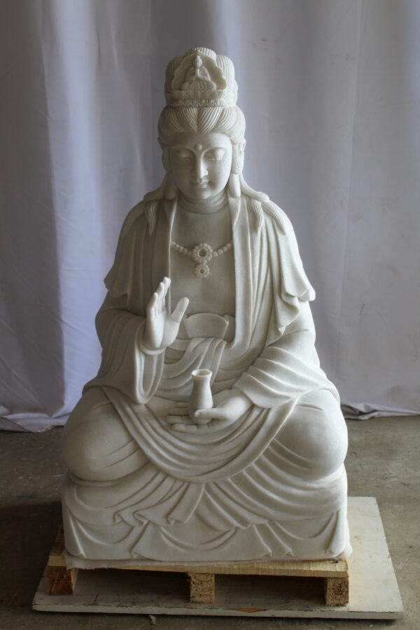 Giant Graceful Buddha in All White Marble Statue 20" x 25" x 44"H - Image 3