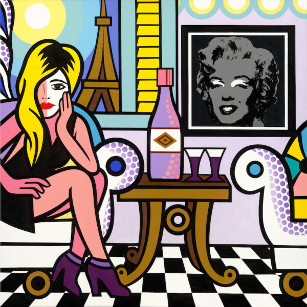 Paris Livingroom, Acrylic Painting, Stretched Canvas, Art by Jozza 48" x 48"