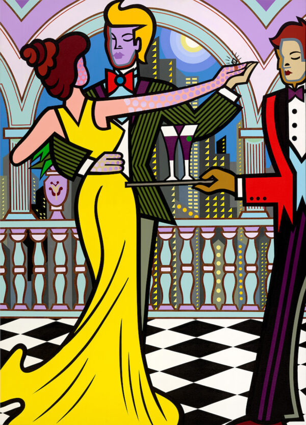 Terrace Dancing, Acrylic Painting, Stretched Canvas, Art by Jozza 32" x 44" x 1"