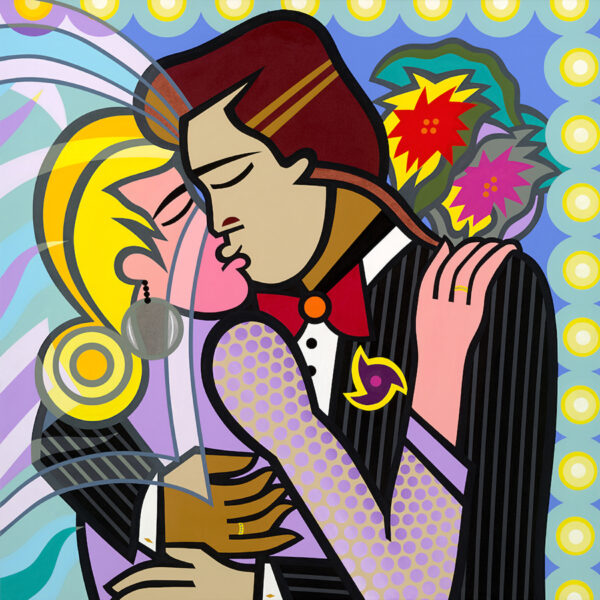 Wedding Kiss, Acrylic Painting, Stretched Canvas, Wall Art by Jozza 40" x 40"