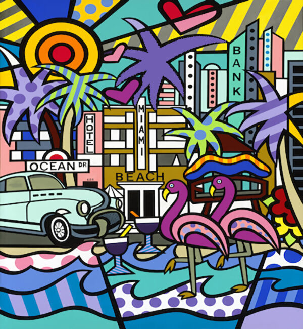 Miami Beach, Acrylic Painting, Stretched Canvas, Wall Art by Jozza 36" x 42" x 1