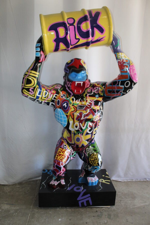 Giant Resin Gorilla Statue Holding a Barrell 28" x 21" x 83"H - Image 3