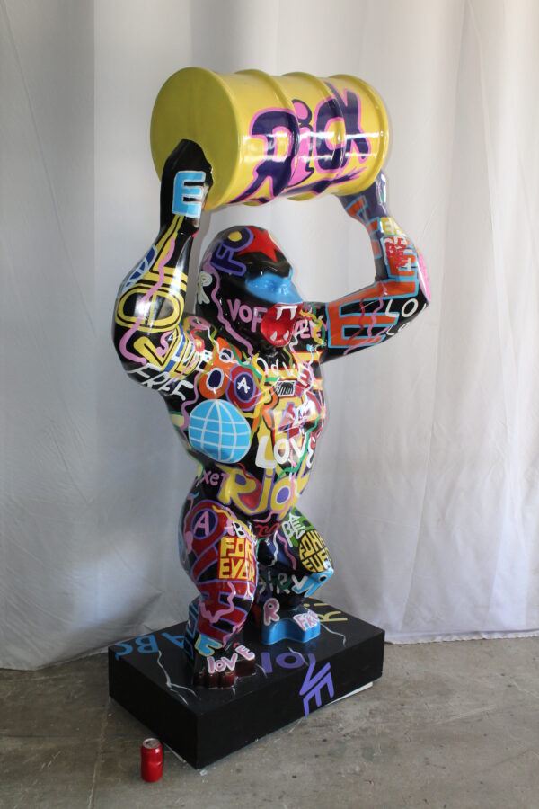 Giant Resin Gorilla Statue Holding a Barrell 28" x 21" x 83"H - Image 4