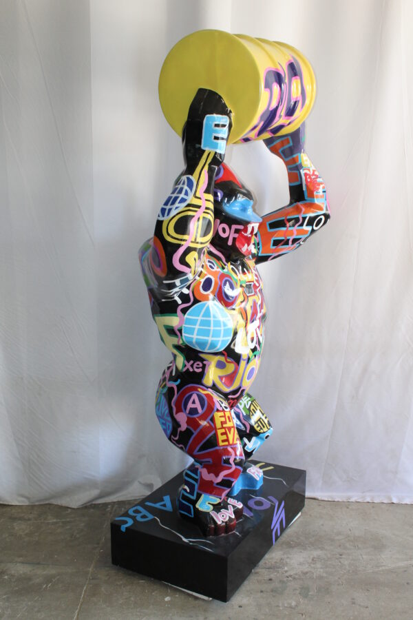 Giant Resin Gorilla Statue Holding a Barrell 28" x 21" x 83"H - Image 5
