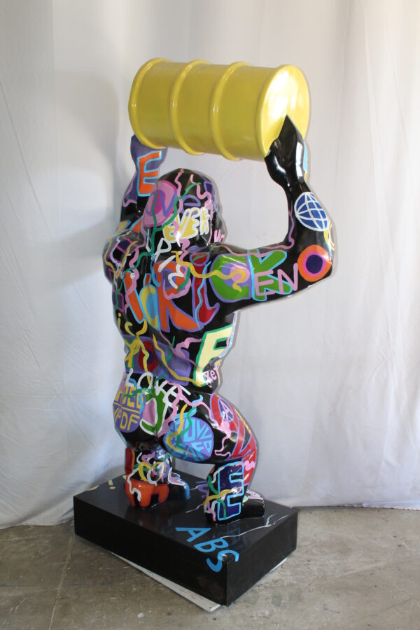 Giant Resin Gorilla Statue Holding a Barrell 28" x 21" x 83"H - Image 7