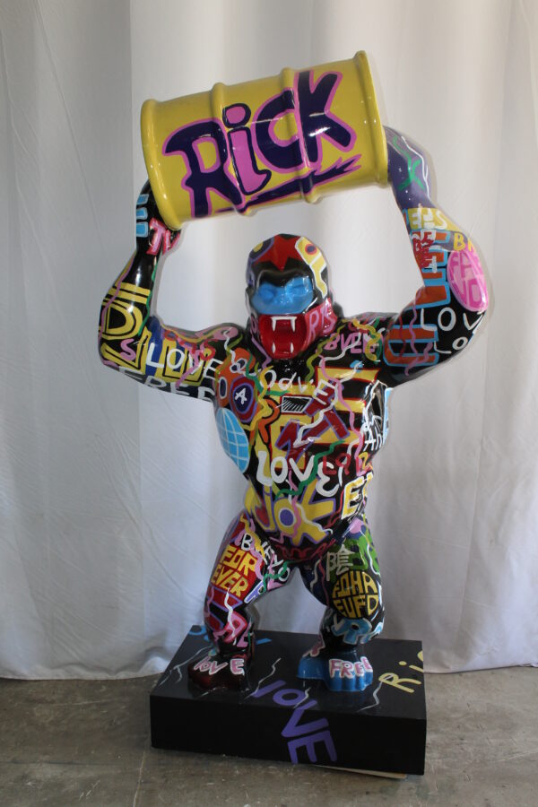 Giant Resin Gorilla Statue Holding a Barrell 28" x 21" x 83"H - Image 13