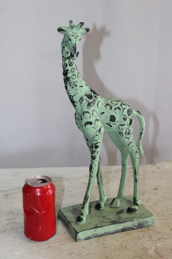 Green Patina Aluminum Statue of a Giraffe Echoing Nature Grace 8" x 4" x 18"H - Image 3