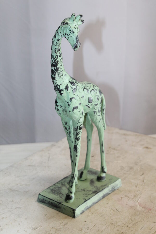 Green Patina Aluminum Statue of a Giraffe Echoing Nature Grace 8" x 4" x 18"H - Image 4